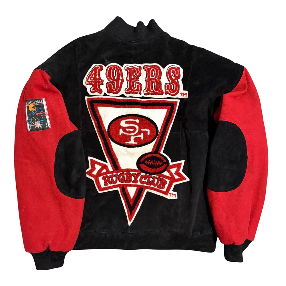 Vintage G-III Carl Banks SF 49ers Rugby Club Suede Wool‎ Varsity Jacket Mens M